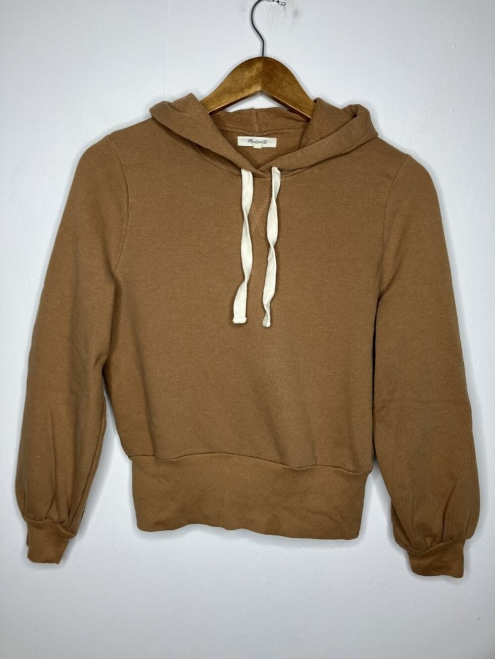 Madewell Women's Size S Brown Cotton Blend Hooded Pullover Sweatshirt Cropped